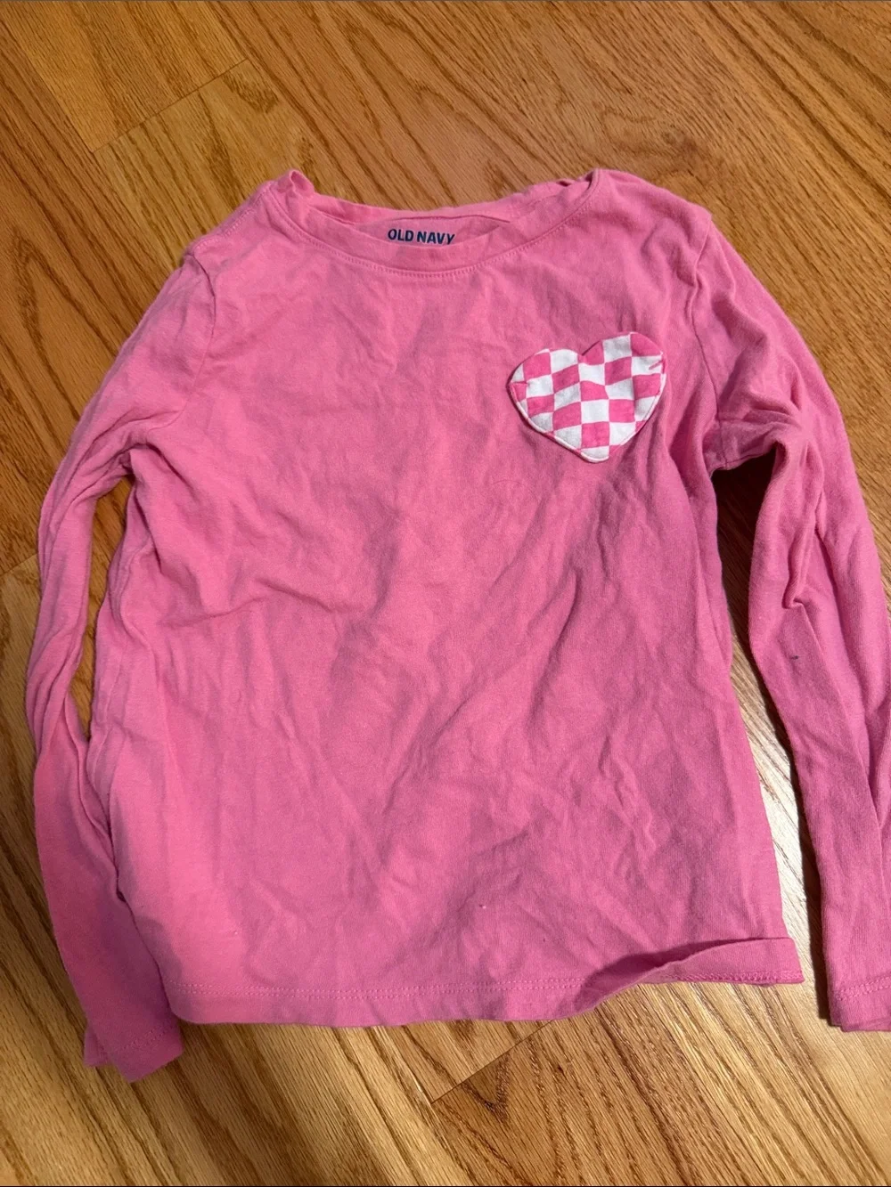 Old Navy Pink Long Sleeve Top with Checkerboard Heart Patch